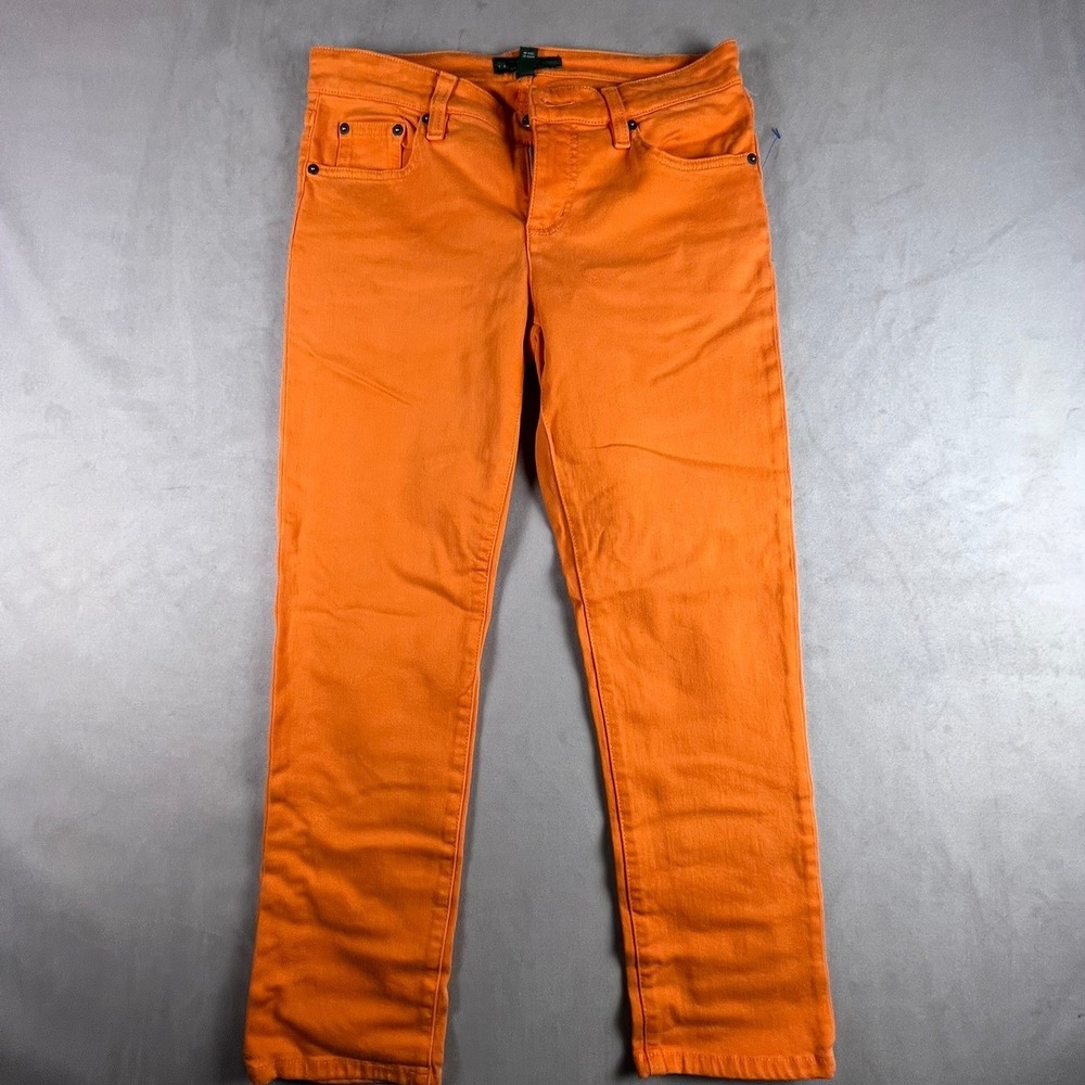 Lauren Ralph Lauren Orange Straight Leg Jeans Womens Size 4 Mid Rise Stretch LRL